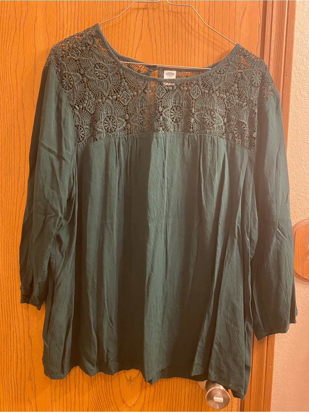 Old Navy Forest Green Crochet Yoke Blouse